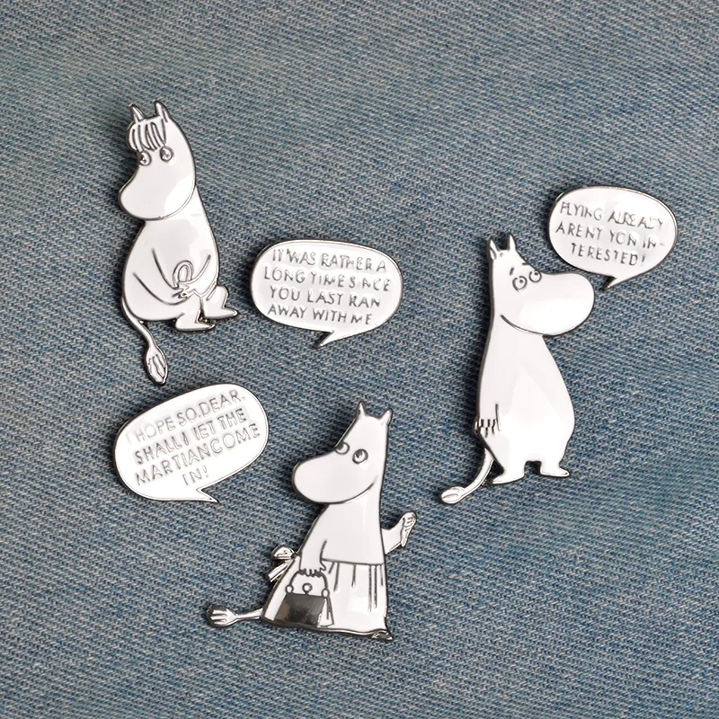 White Hippo Brooch Set Enamel Animal Pins Jacket Backpack Coat Collar Lapel Icon Cartoon Badge | Badges