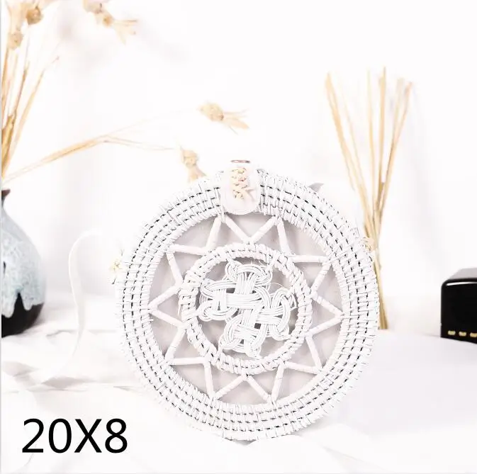 bIANHUA20x8cm Новинка, круглая Соломенная пляжная сумка, тканая Большая вместительная сумка на одно плечо, ручная вязаная крючком летняя сумка для девочек - Цвет: bIANHUA20x8cm