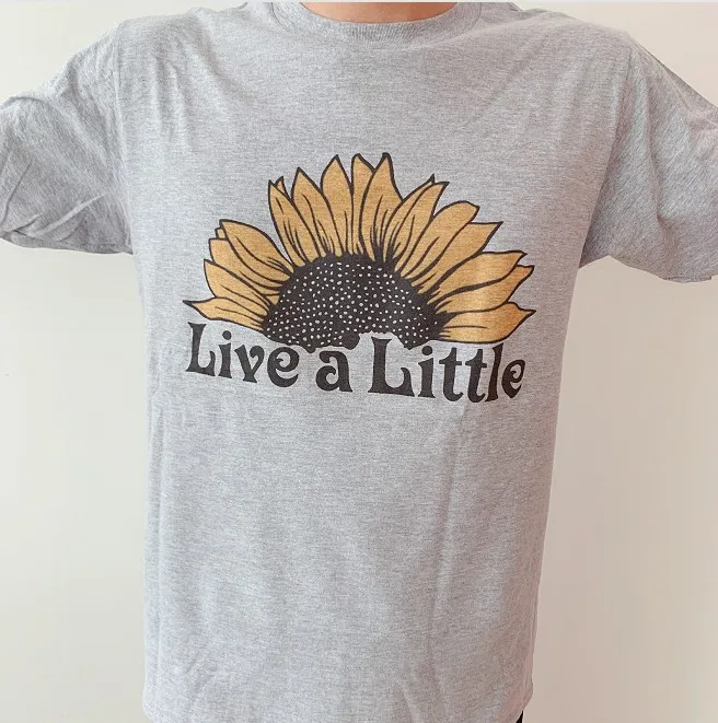 

sunfiz YFNew Women T-Shirt Live A Little Sunflower Short Sleeve O-Neck T-Shirt Female Light Grey 2019 Summer t shirt Ladies Tees
