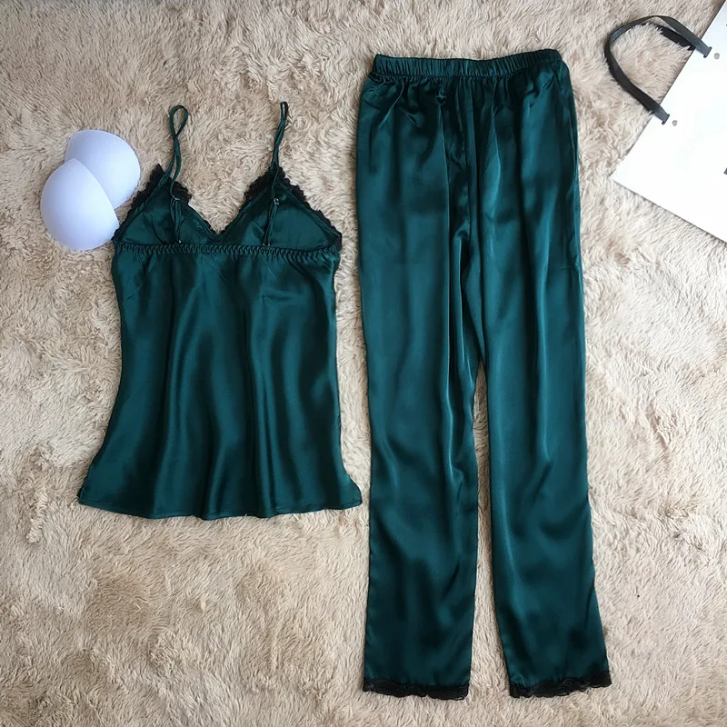 Новые модные роскошные кружево Шелковый пижамный комплект Лето Осень Костюмы