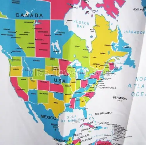 Водонепроницаемая занавеска для душа из полиэстера с рисунком карты мира 12