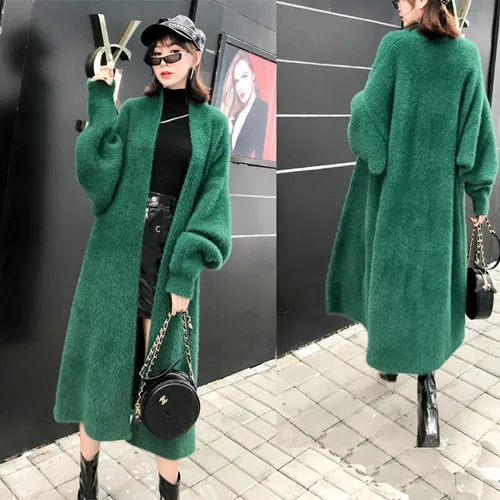 Зеленый Women's Fur Coat Winter Warm Thick Faux Fox Fur Long Coat Flurry Overcoat Outerwear Lady Vintage Female Cardigan Plus Size - Цвет: Зеленый
