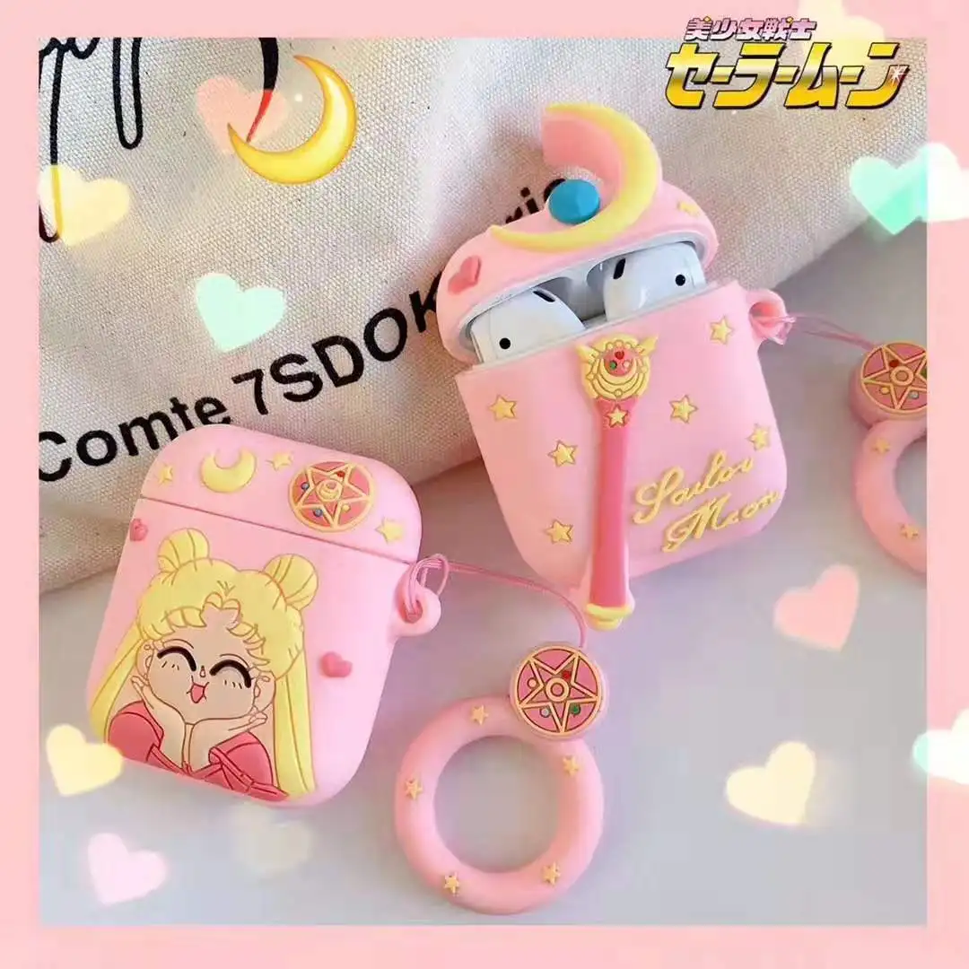 For Airpods 2 Case Silicone SailorMoon Stitch Cartoon Cover for Apple Air pods Cute Earphone Case Headphone Case with Ring Strap