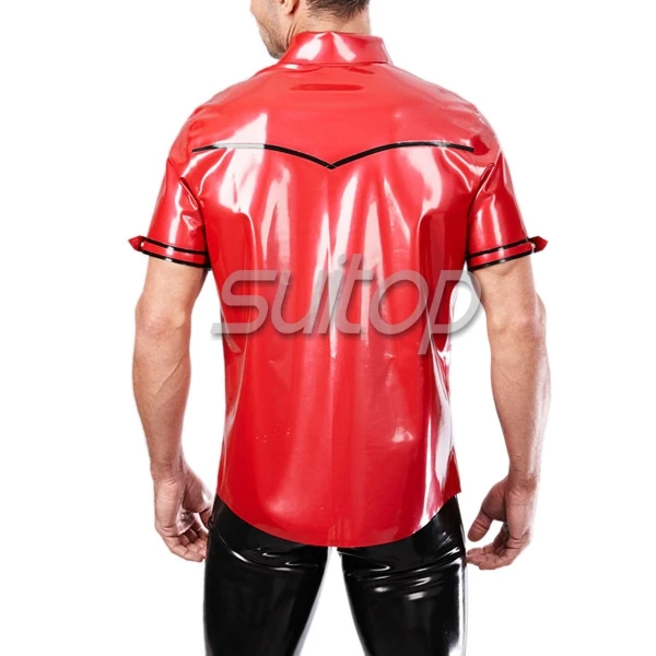 Мужская красная латексная рубашка с коротким рукавом|latex shirt|shirt with short sleevesshirt men red