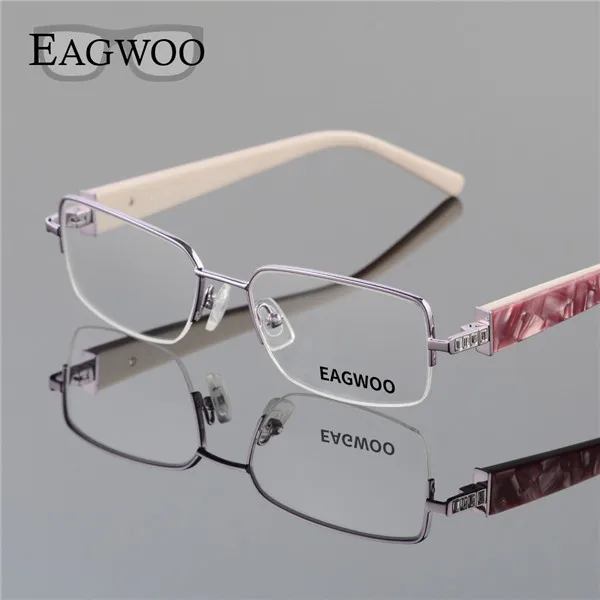 EAGWOO, женские элегантные очки с кристаллами, полуоправа, оптическая оправа, новинка, очки по рецепту, простые очки для глаз, весенние дужки D8061 - Цвет оправы: Purple