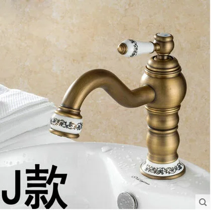 Style J Винтажный кран для ванной комнаты с одной ручкой, смеситель для раковины, раковины, кран для раковины, античная латунь, кран для раковины с дельфином - Цвет: Style J