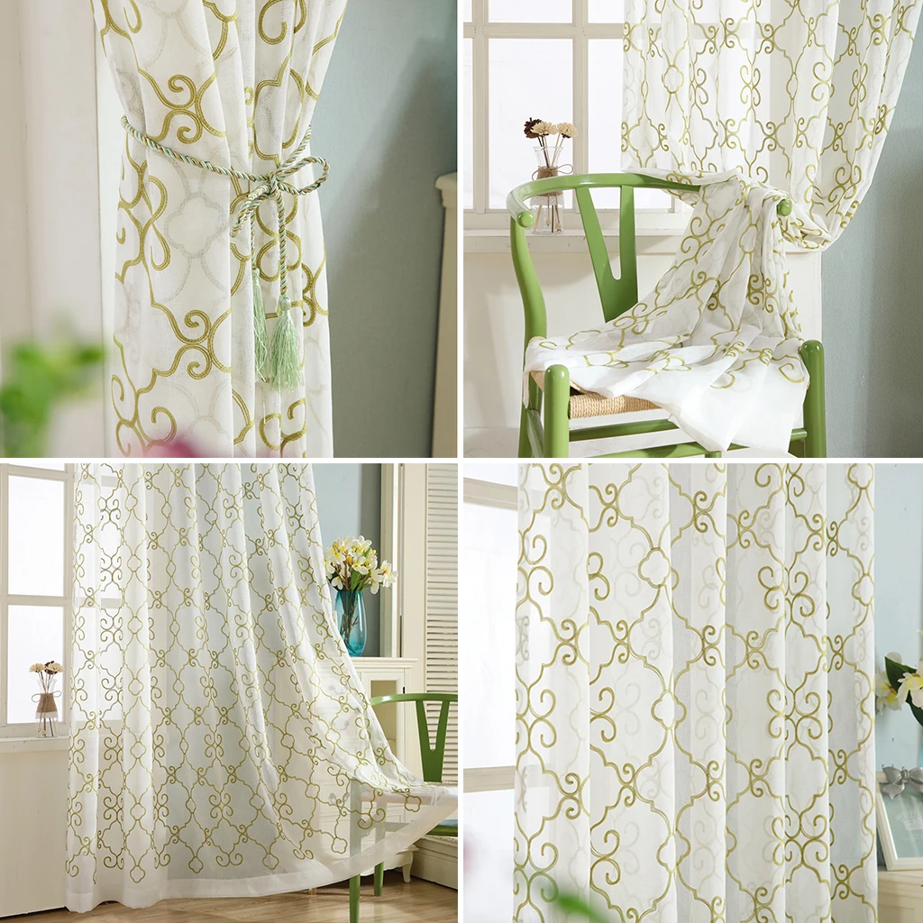 Занавески на окна прозрачные с цветочной вышивкой тюлевые льняные ткани для