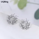 Серьги-гвоздики с фианитами, серебристые, 925