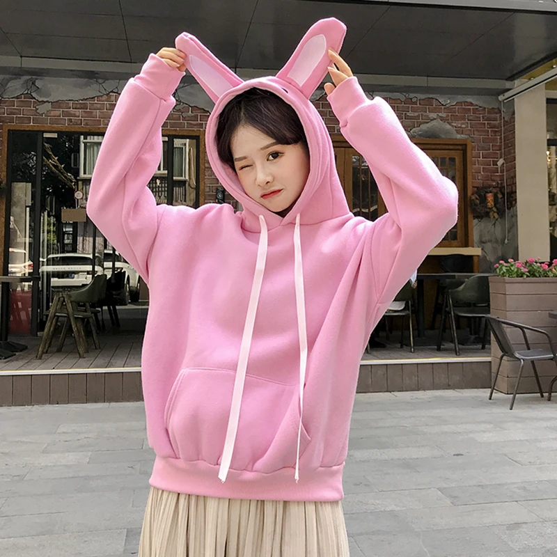 Kawaii толстовки женские с капюшоном корейский модный милый свитер осень розовый