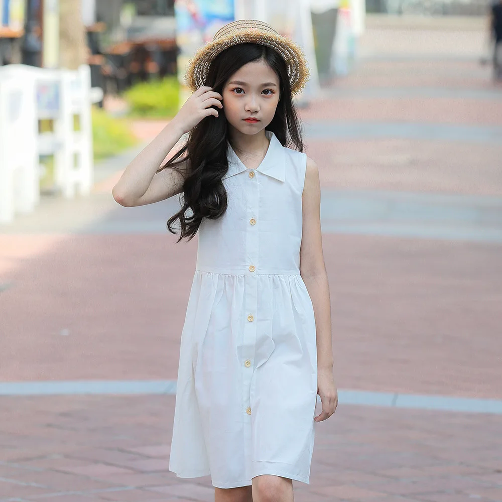 Kids Cotton Dresses For Girls Summer Dress Sleeveless Clothes Party Shirt Casual Clothing 7 8 9 10 11 12 13 14 Year | Детская одежда и