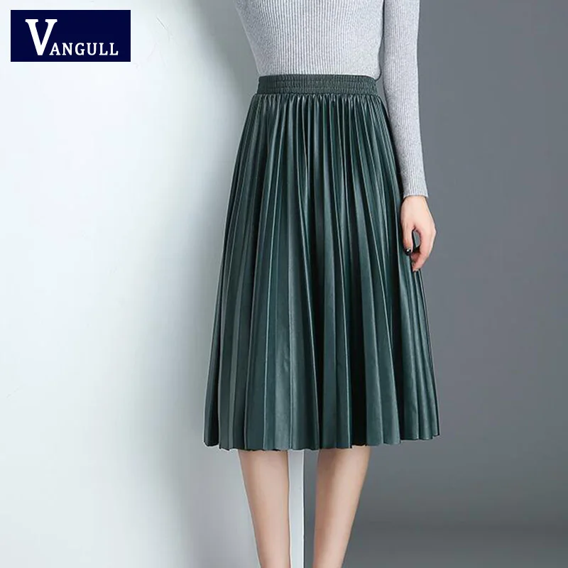 Vangull юбка из искусственной кожи Женская осенне-зимняя миди Корейская элегантная