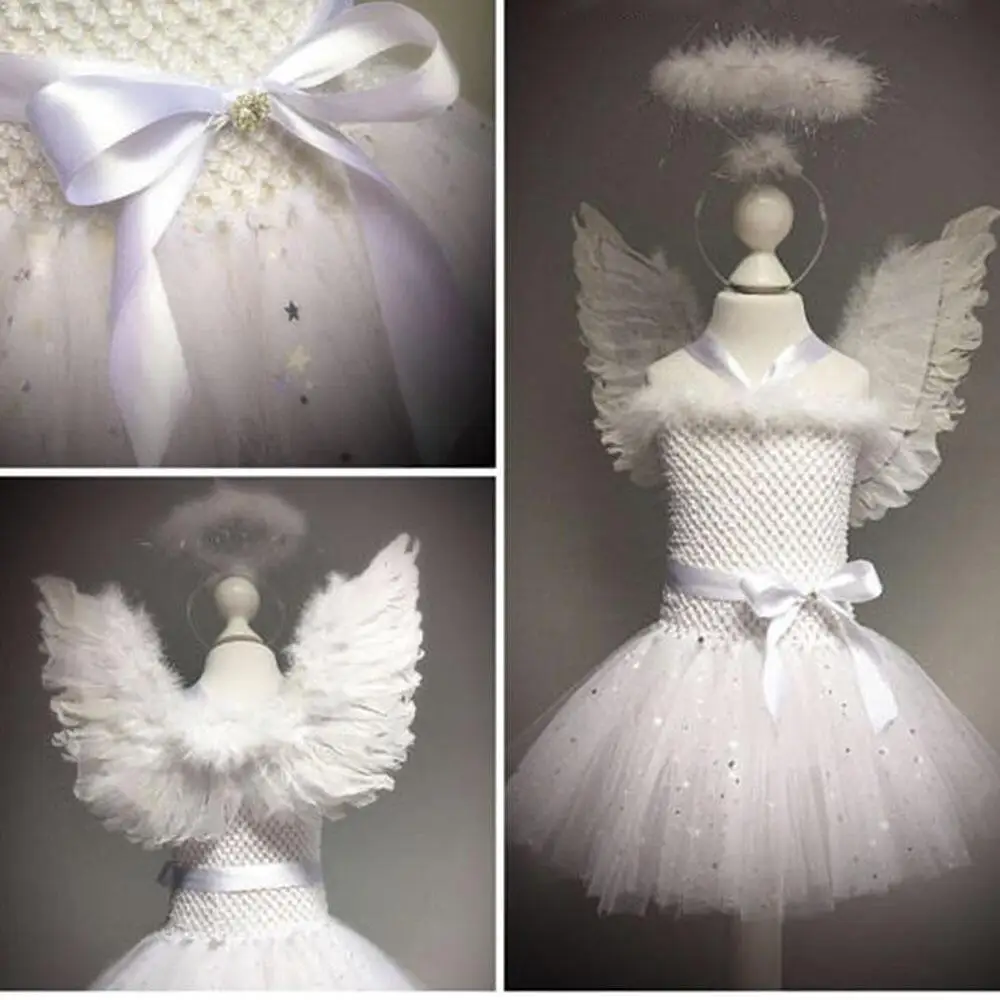 White Swan Lake Ballet Dress Fairy Girls Feather Glitter Sparkling Evening for Kids Angel Cosplay Party Tutu Vestido | Детская одежда и
