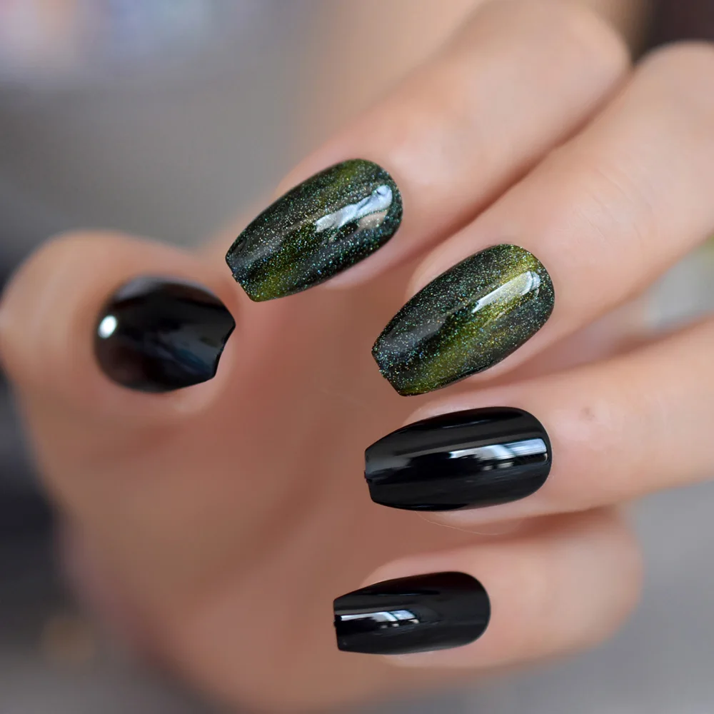 Накладные ногти Holo Beauty звездное небо кошачьи глазки французская Балерина гроб