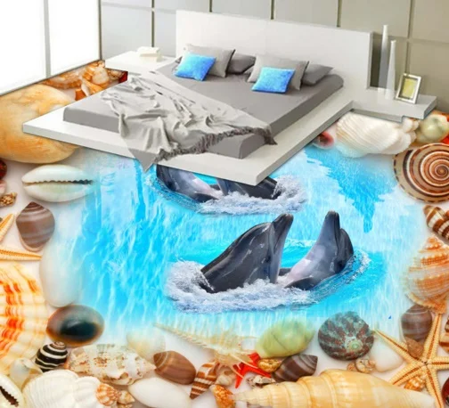 

[Self-Adhesive] 3D Shell Cave Dolphin 5 Non-slip Waterproof Photo Self-Adhesive Floor Mural Sticker WallPaper Murals Print Decal