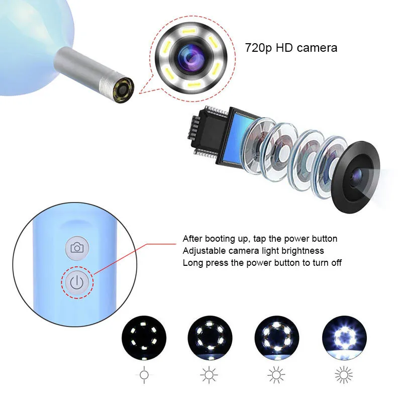 HD 720P Wifi Ушная ложка Otoscope интегрированный 5 мм беспроводные безопасные с