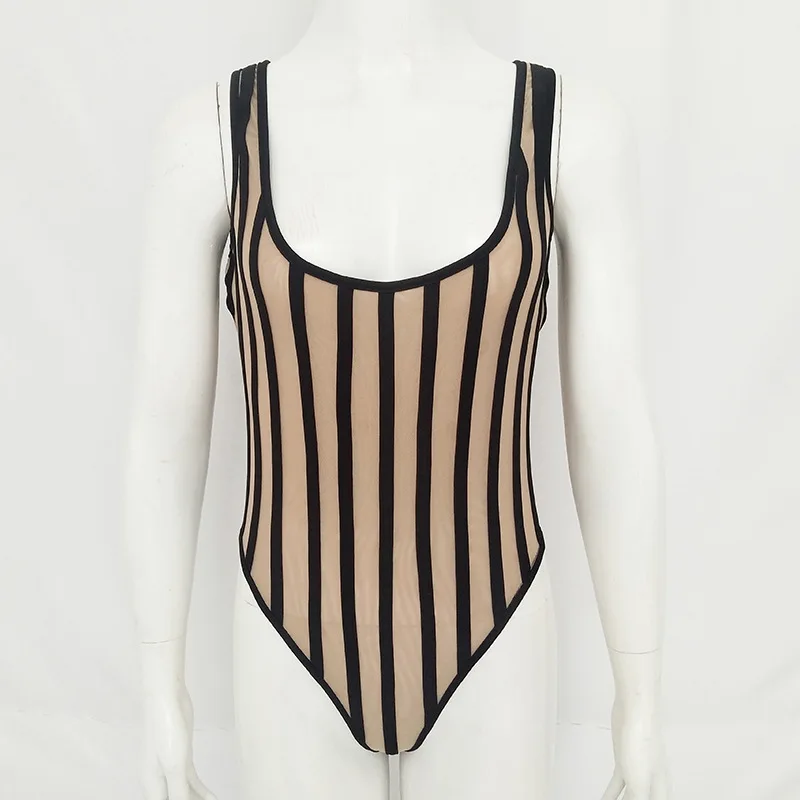Сексуальный комбинезон на бретельках в полоску с вырезом лодочкой Rompe Rbodycon боди