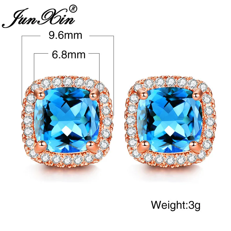 JUNXIN милые радужные квадратные серьги-гвоздики для женщин белый золотой розовый