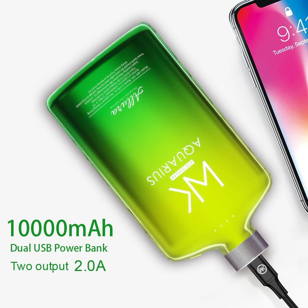 WK Power Bank 10000 мАч 2 USB порта портативный зарядный внешний аккумулятор на мовиль