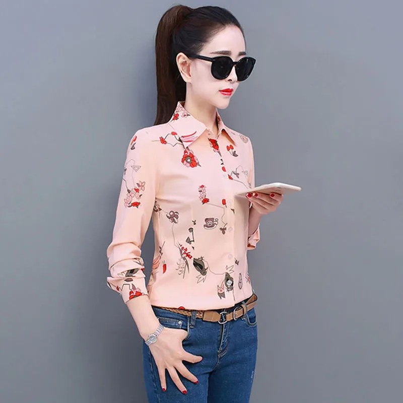 

Женская офисная блузка с длинным рукавом из шифона Blusa Mujer, весна-осень, с принтом, Женские топы и блузки, повседневные рубашки, Femme DF2294