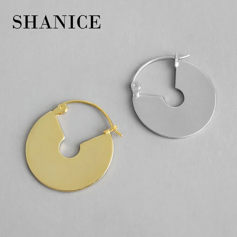 SHANICE, настоящее Серебро S925 пробы, серьги-кольца, INS, Геометрическая металлическая пластина-вентилятор, женский золотой цвет, универсальные серебряные ювелирные изделия