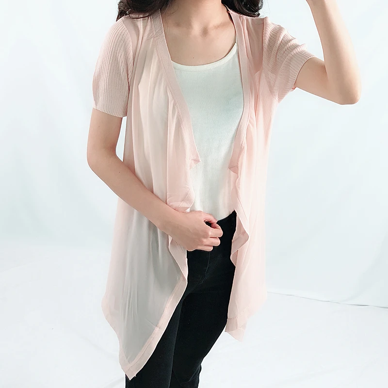 ZIYAO 2019 long Cardigan sweater Chiffon Short sleeve outwear Casual knitted Thin Soft Spring Summer Autumn Women Girl Elegant |