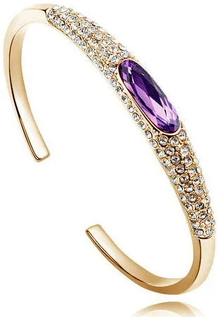 gold purple Австрийский Кристалл глаз тапочки AAAA+ стразы манжета жесткий Браслет Подарочный качество модные ювелирные изделия Прямая поставка Новое поступление - Окраска металла: gold purple