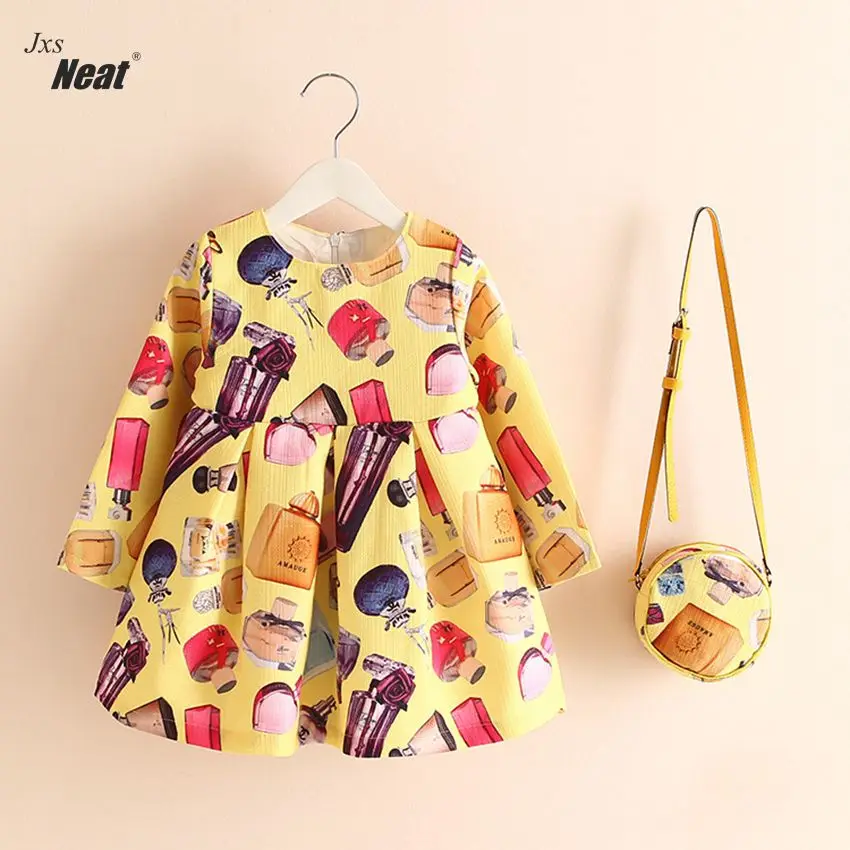 Хлопковое платье для девочек с длинным рукавом и цветочным принтом осеннее