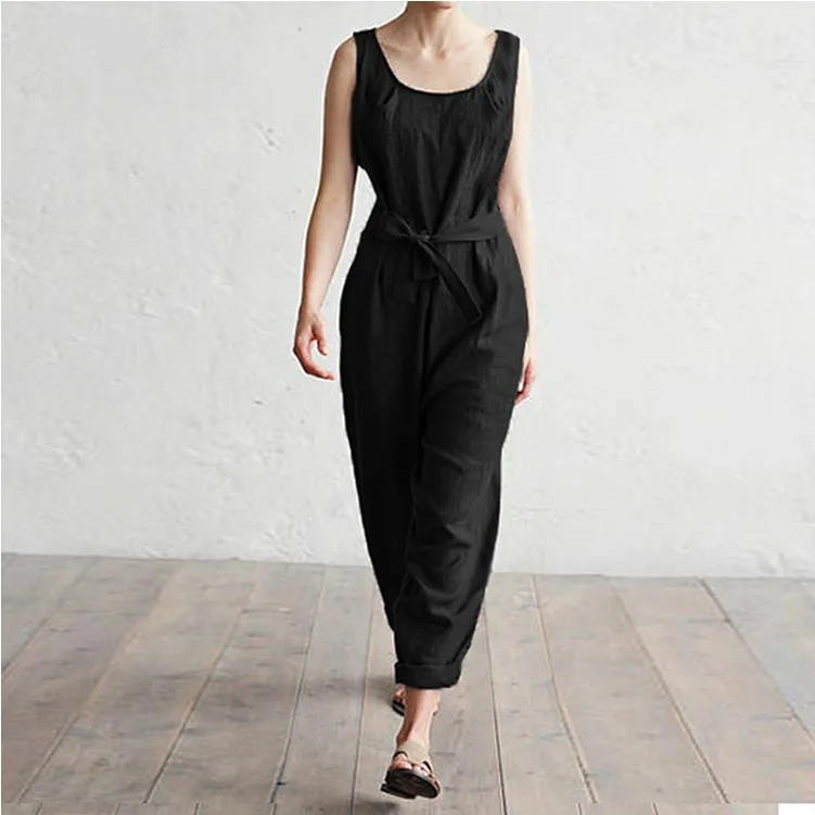 Для женщин без рукавов комбинезон Длинные Комбинезоны для Playsuits Хлопок Плюс