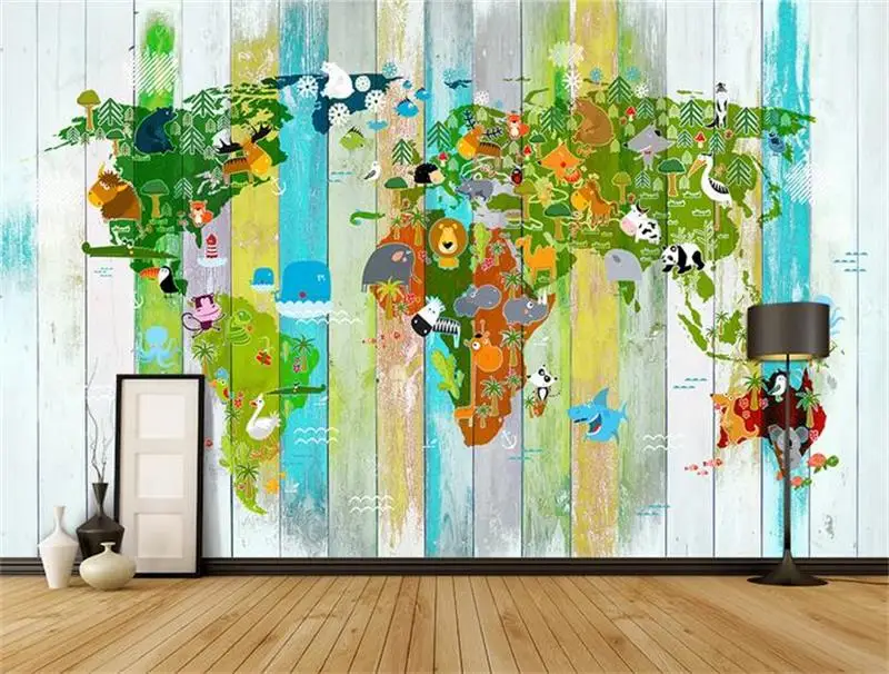 3d фотообои на заказ для кровати комнаты настенные Мультяшные животные Карта мира