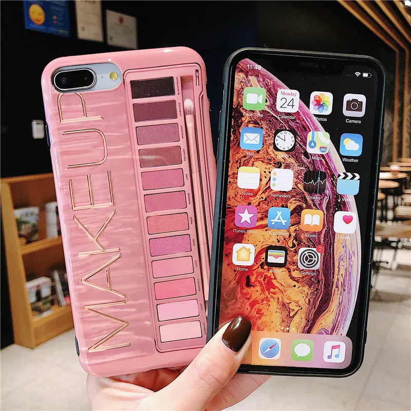 Женский чехол для макияжа iphone 7 11 Pro Max Модный телефона палитра теней век блестящий