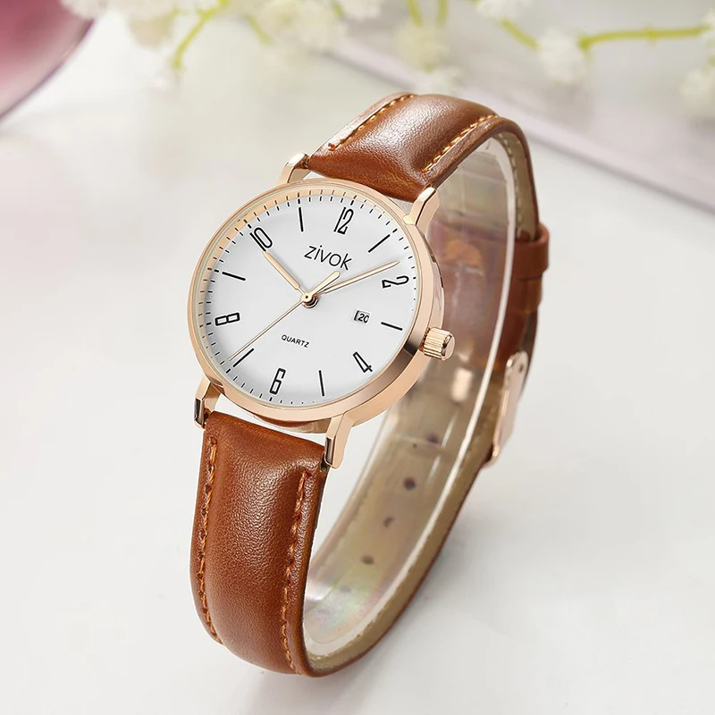 Zivok Для женщин хороший Повседневное Аналоговый Кожаный ремешок часы наручные