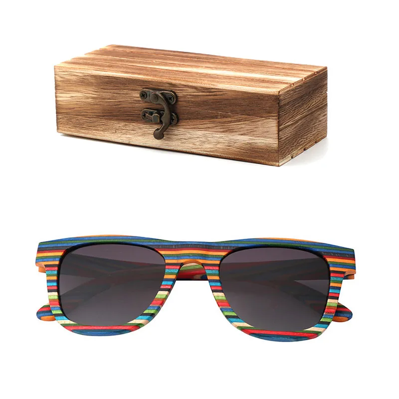 wood box Модные женские поляризованные солнцезащитные очки мужчин деревянные солнцезащитные очки путешествия пляжные деревянные очки с коробкой - Цвет линз: wood box