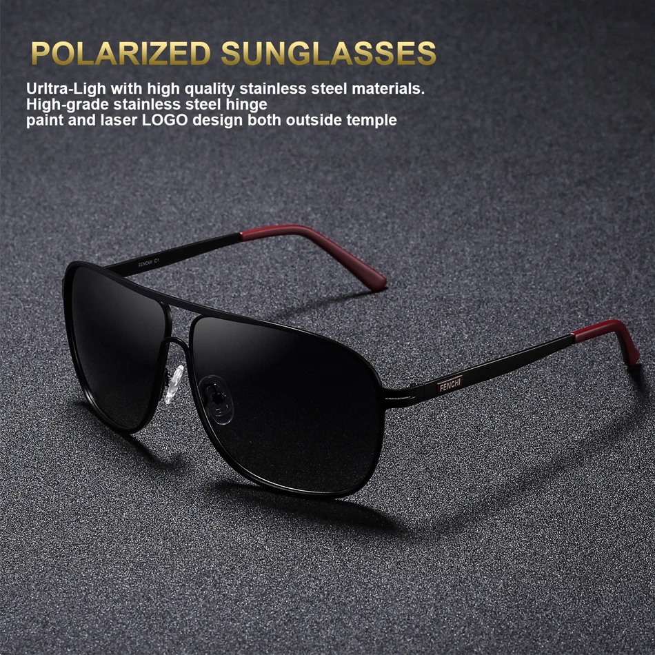 

FENCHI Sunglasses Men Polarized Square Retro New Driving Vintage Super Light Fishing Sunglasses Eyewear Polaroid zonnebril heren