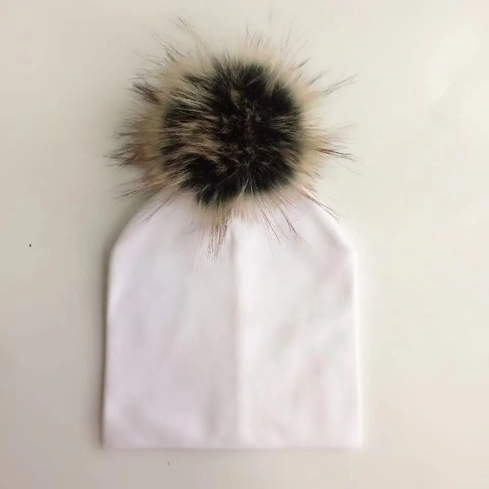 children's infant toddler raccoon faux fur pompom hat cap for Kids baby boys girl cotton newborn props beanie kids | Детская одежда