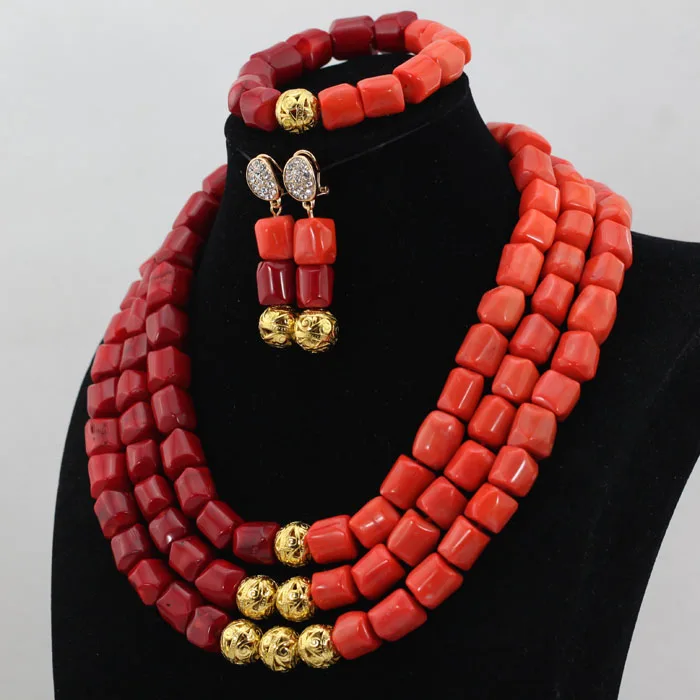 Комплект ювелирных изделий из красных африканских коралловых бусин ожерелье