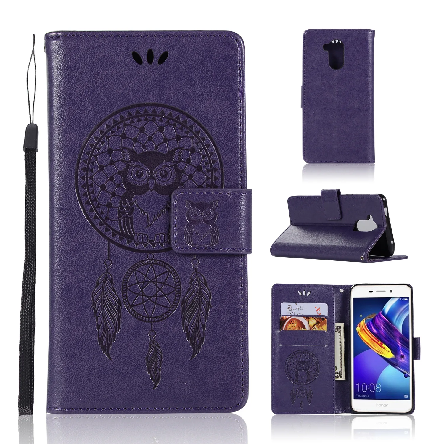 Роскошные сова печатных Wallet Coque для huawei Honor 6C тиснением кожаный бумажник Магнит