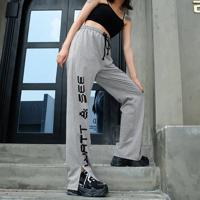 WEANIA 2018 Autumn Women Fashion Letter Print Pocket Harem Pants Female High Waist Lace Up Streetwear Full Length | Женская одежда