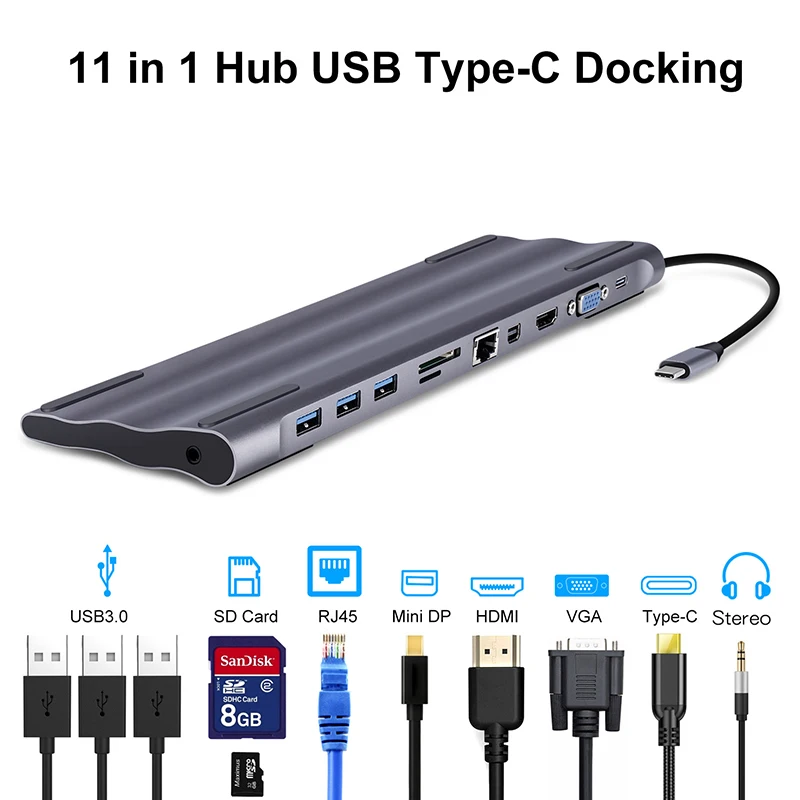 Baolyda 11/10 в 1 USB C концентратор HDMI/VGA/Кардридер RJ45 HDMI/Для Macbook Pro к USB3.0 адаптеру для