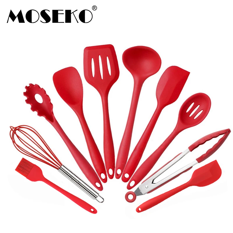 Кухонная силиконовая антипригарная ложка MOSEKO 10 шт. лопатка ковш венчик для яиц