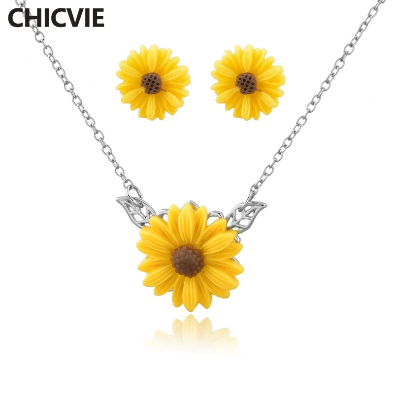CHICVIE жёлтый лист подсолнух цветок наборы свадебные кристаллы комплект ювелирных