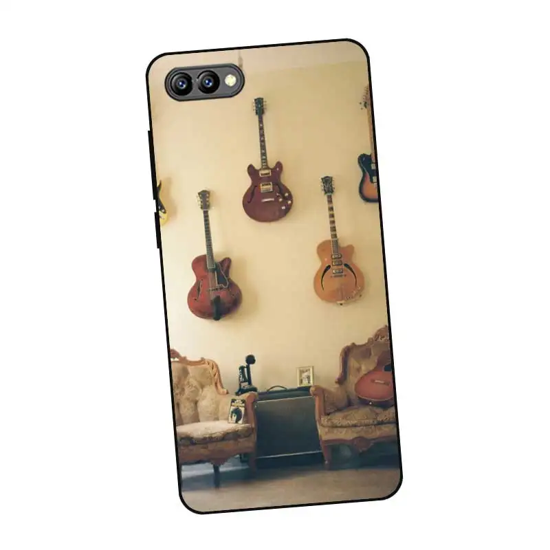 P076 Guitar Black Silicone Case Cover For Huawei Honor 6A 6C 6X 7C 7X 8 Lite Pro |
