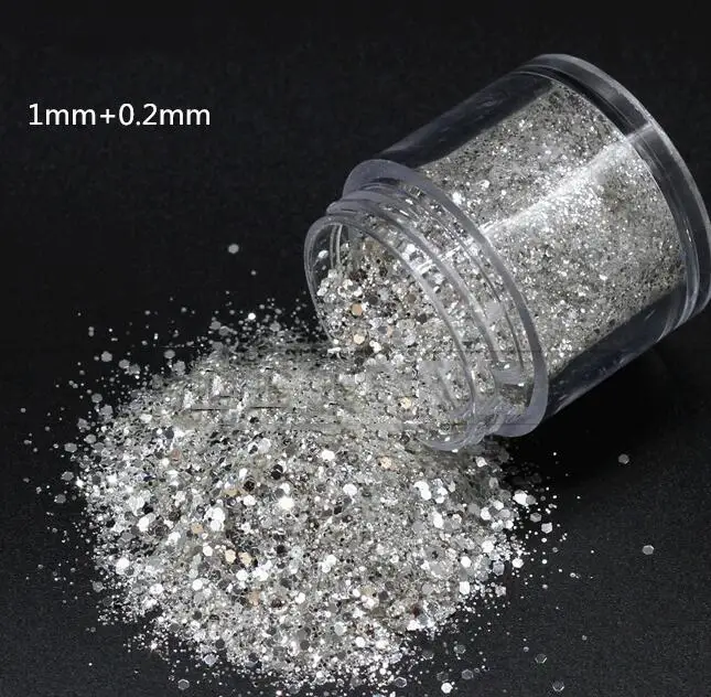 Mix 0.2mm 1mm 10 г/горшок блеск для ногтей порошок чистое серебро тончайший высокий блеск для ногтей пыль Блестки для УФ-гель для ногтей 0,2 мм/0,4 мм/1 мм - Цвет: Mix 0.2mm 1mm