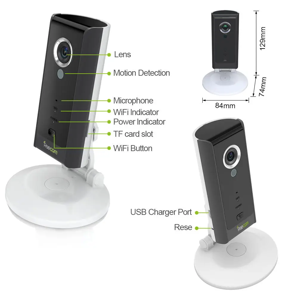 Freecam HD Home Security IP Камера Беспроводной смарт-камера с Wi-Fi, для наблюдения, безопасности с Ночное видение и оповещения пуш-ап C280 черный