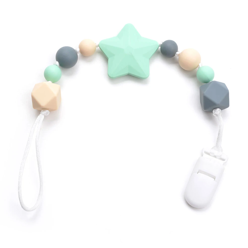 Chupete con Clip para beb&eacute;, collar de dentici&oacute;n con cuentas de silicona sin BPA, soporte masticable de grado alimenticio, accesorio de dentici&oacute;n-2