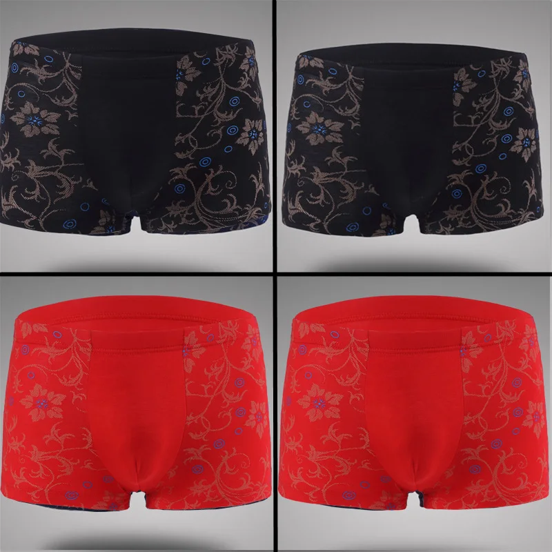 BlackRed 4 шт./лот, мужское нижнее белье, боксеры, шорты, мужские трусы, Cueca, боксеры, шорты, нижнее белье с принтом, мужские шорты, домашние трусы размера плюс - Цвет: BlackRed