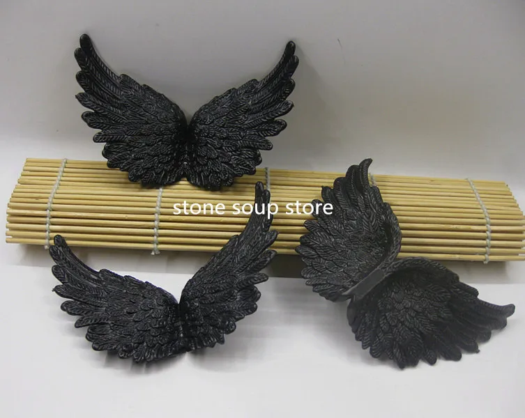 black 6pcs 6 шт./лот, Золотой/белый/розовый, крылья ангела, Рождественский рюкзак с орнаментом, сделай сам, украшение торта, пластиковое покрытие, Маленькое крыло, 10 см - Цвет: black 6pcs