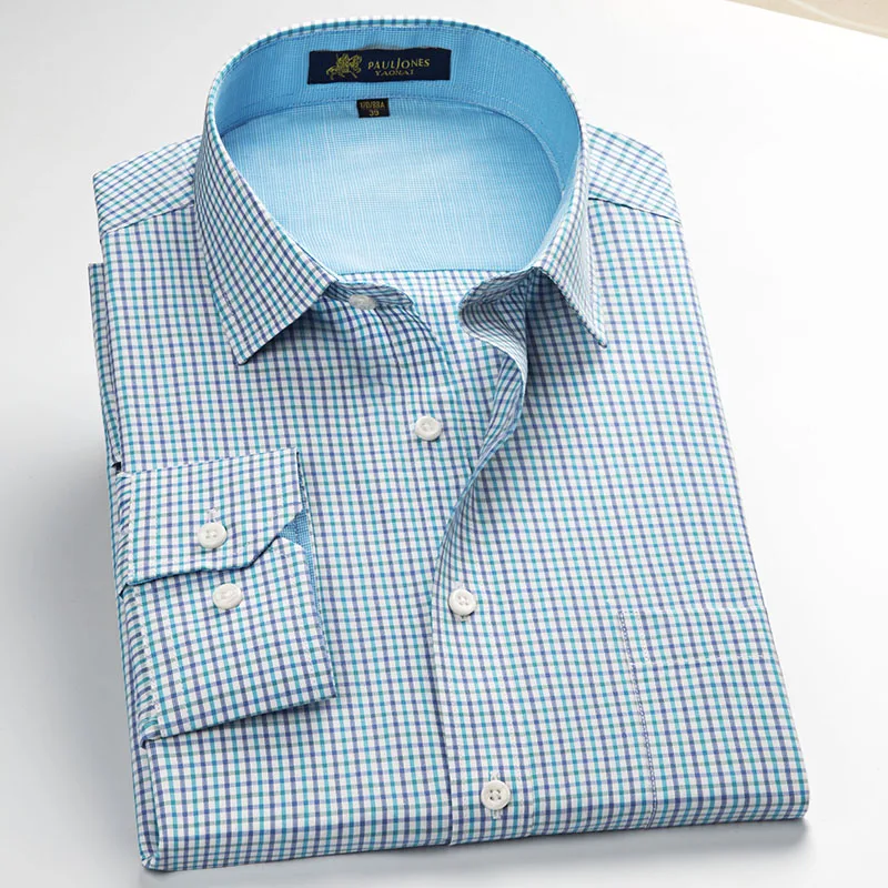 Рубашка мужская клетчатая с защитой от морщин повседневная брендовая блуза в