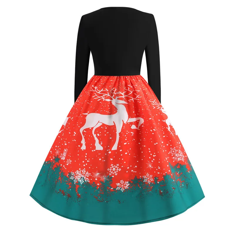 

Robe Christmas Dress Women Winter Dresses 2020 Cartoon Printed Long Sleeve Robes Vintage Pin up Autumn Dress Femme