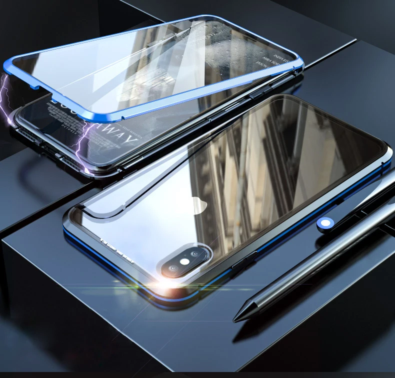 Чехол из прозрачного стекла с магнитной адсорбцией для iPhone XS Max XR XS X 7 8 6 6S Plus, с полным покрытием, сенсорный экран