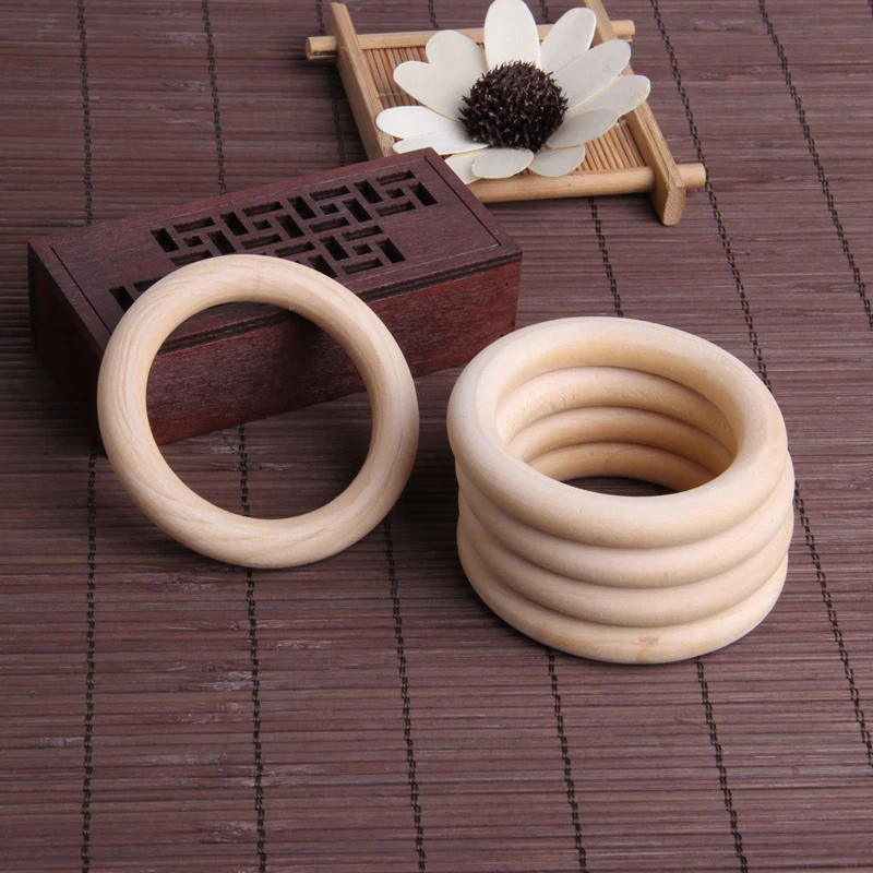 Anillos de dentici&oacute;n de madera para beb&eacute;, collar de c&iacute;rculo de madera holandesa de 70mm, pulsera artesanal, Natural, cuidado bucal, seguridad, 5 uds.-4